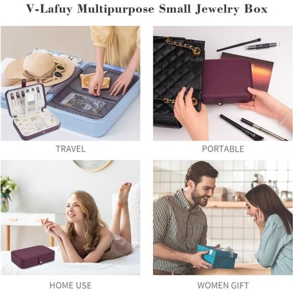 Jewelry Travel Organizer, Jewelry Box Portable, Small Travel Jewelry Case Mirror - Picture 3 of 7